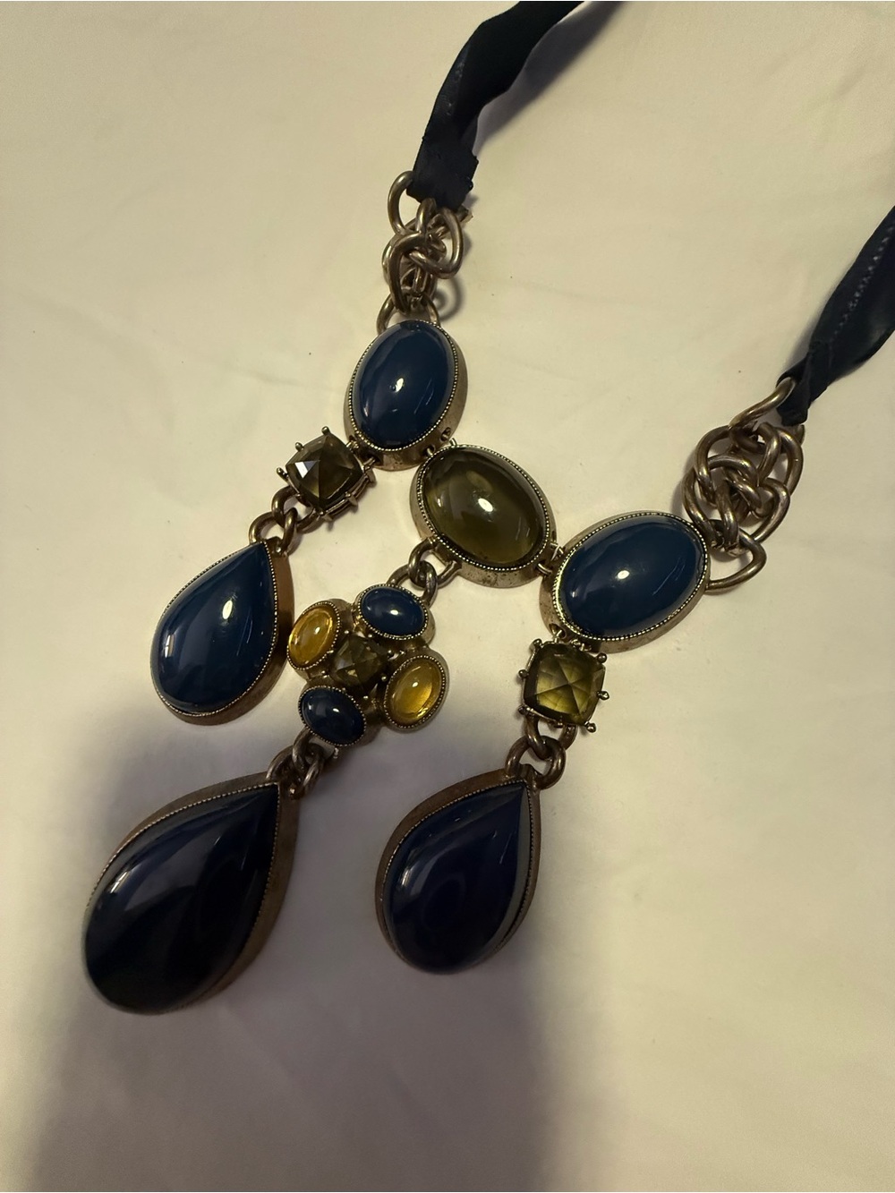 Statement Blue & Gold Teardrop Pendant Necklace